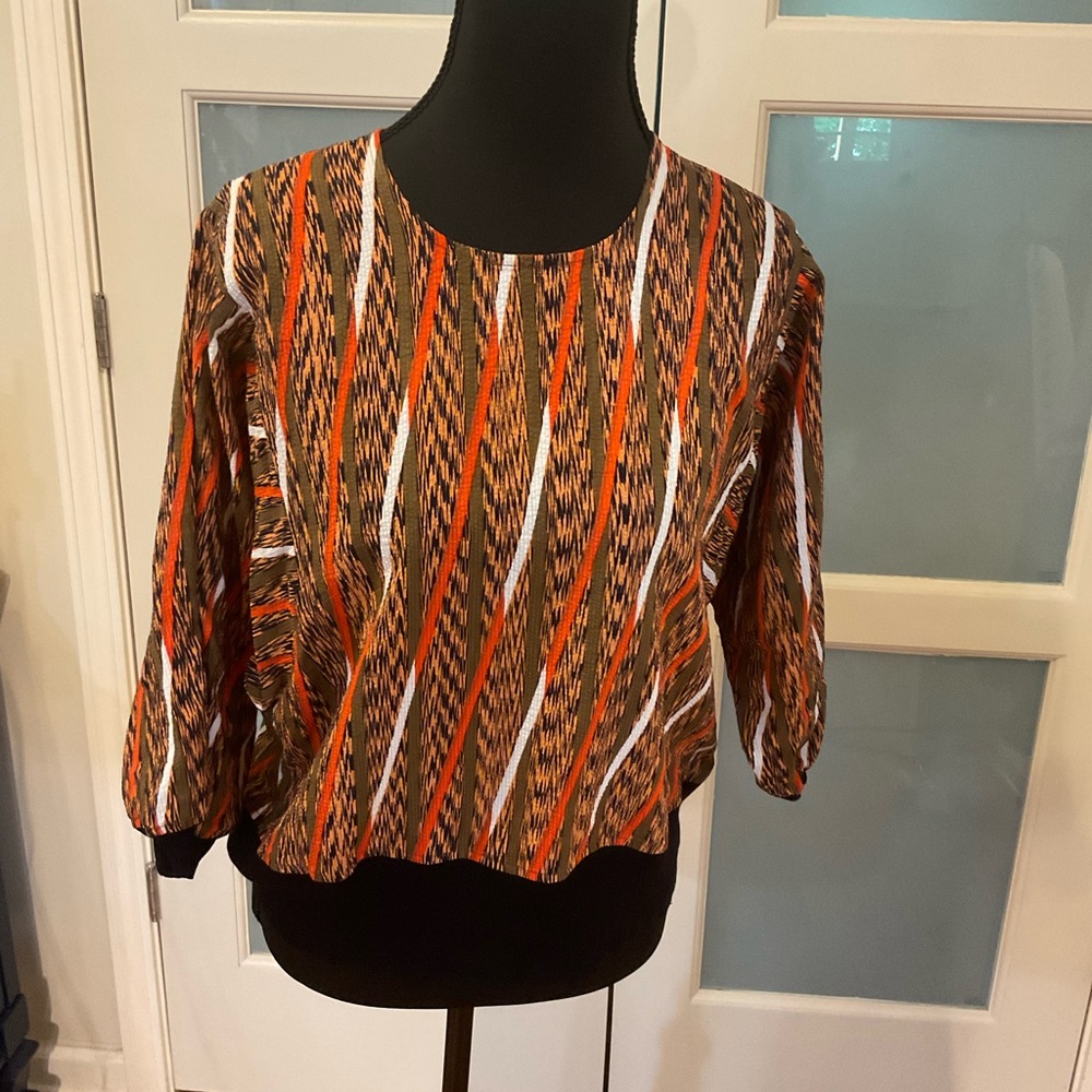 Orange and Brown Chevron Blouse with 3/4 Sleeves